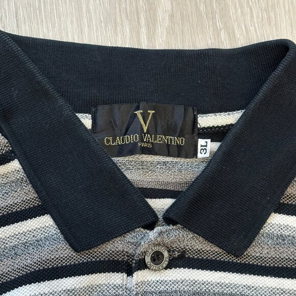 Vintage Claudio Valentino Men's Striped Gray/Black Polo T-Shirt - Size XL (3L) - Picture 3 of 6